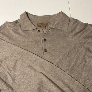 Sette Ponti Italian wool pullover sweater with collar, tan, sz L